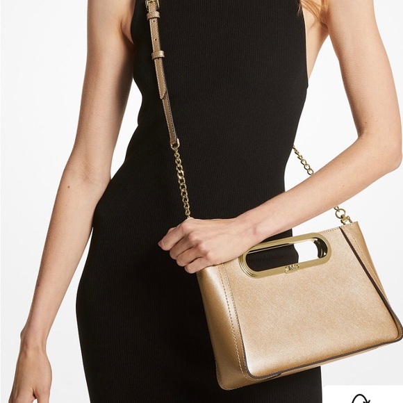 Michael Chelsea Large Leather Convertible Clutch Pale Gold - Picture 4 of 10